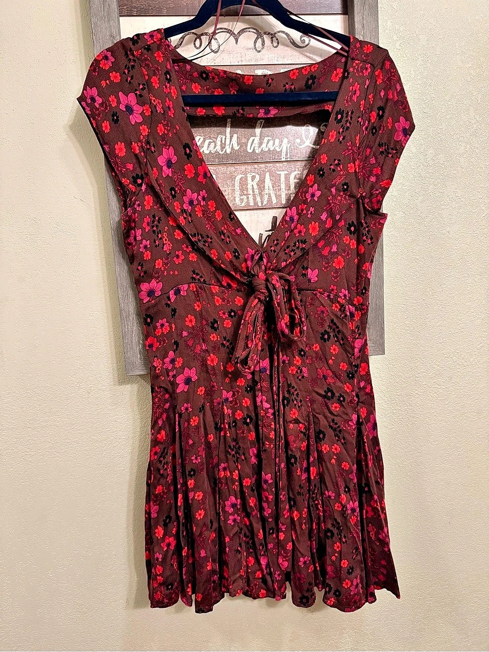 Free People It Takes Two Wrap Dress Floral Mini Brown & Red Small NWT